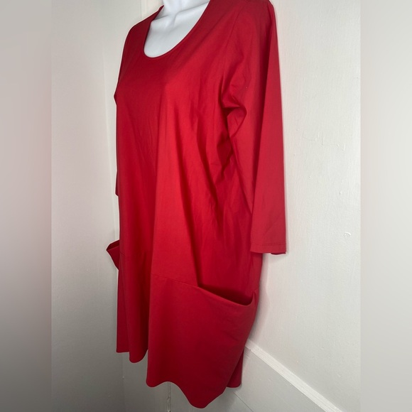 JASON Red Mid Length Sleeve Tunic Dress with Pockets - Picture 2 of 8